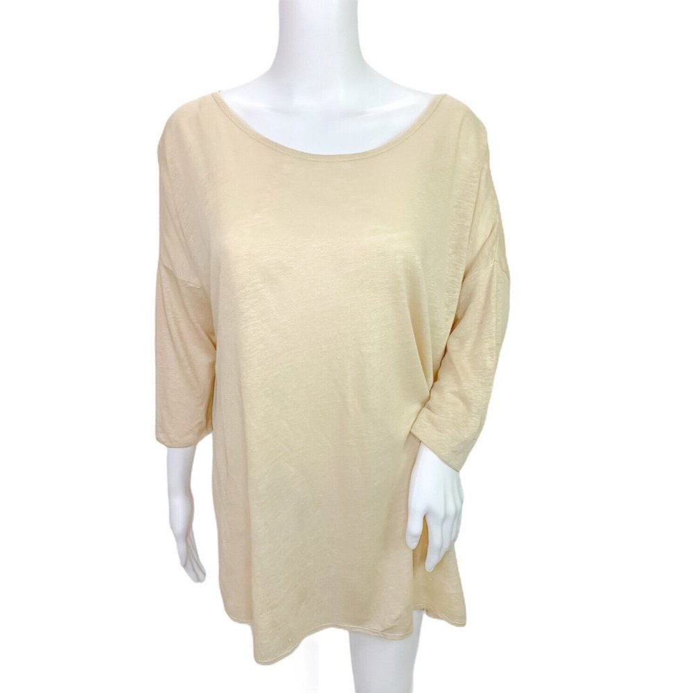 Calypso St Barth Beige Linen Knit Dolman Sleeve Tunic Top Size Small